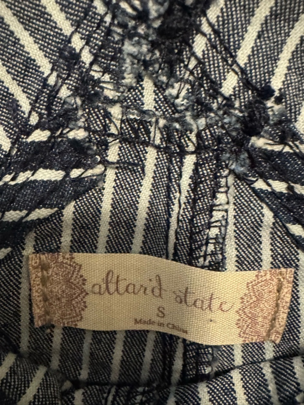 Altar'd State Navy & White Striped Pinafore Jean Dress Size Small - Picture 3 of 5